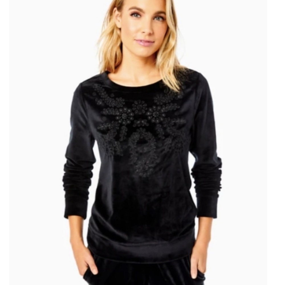Lilly‎ Pulitzer Rami Velour Sweatshirt in Onyx Size Large
